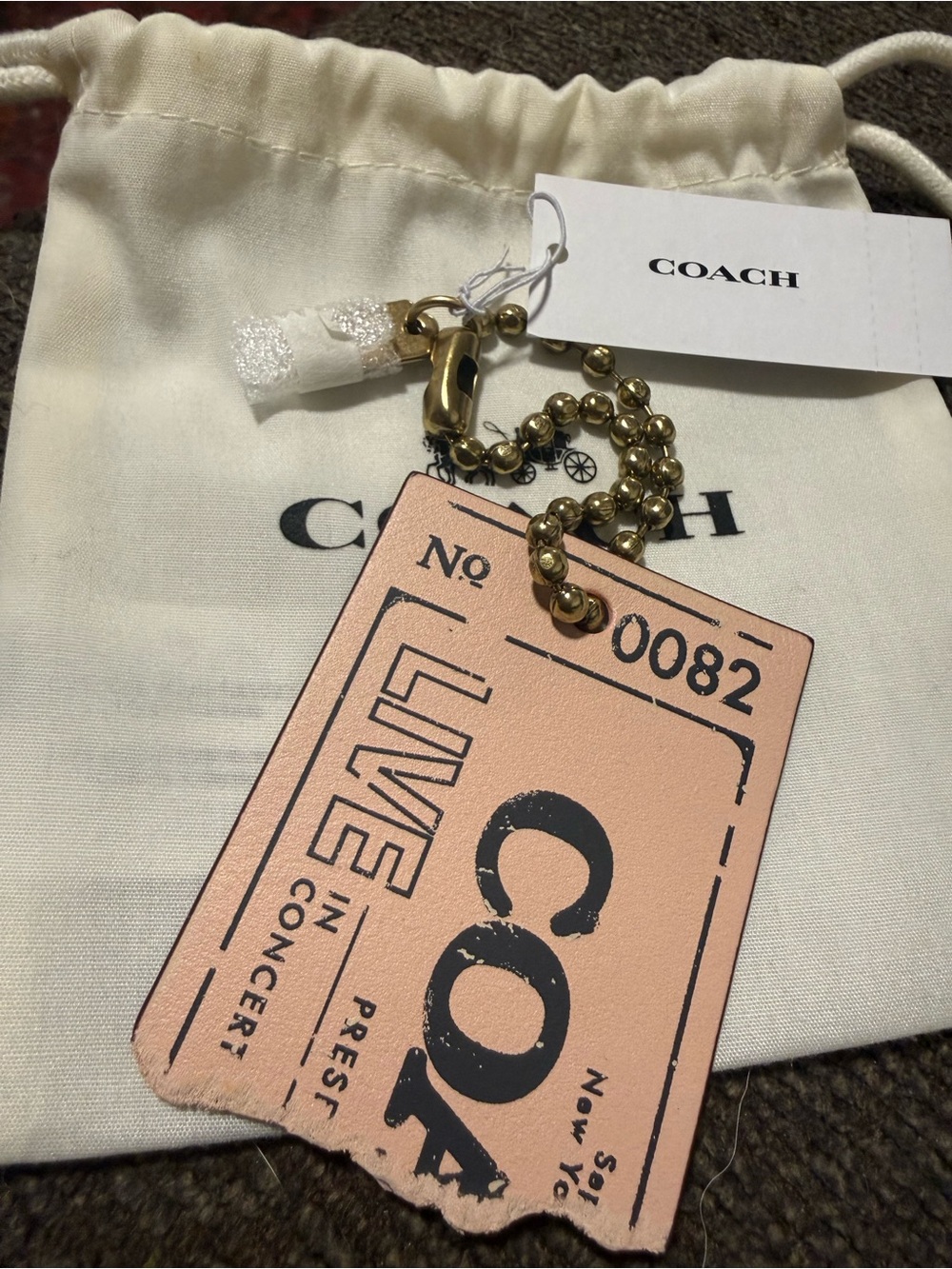 Coach Pink Leather Ticket-Style Key & Card Holder with Gold Chain